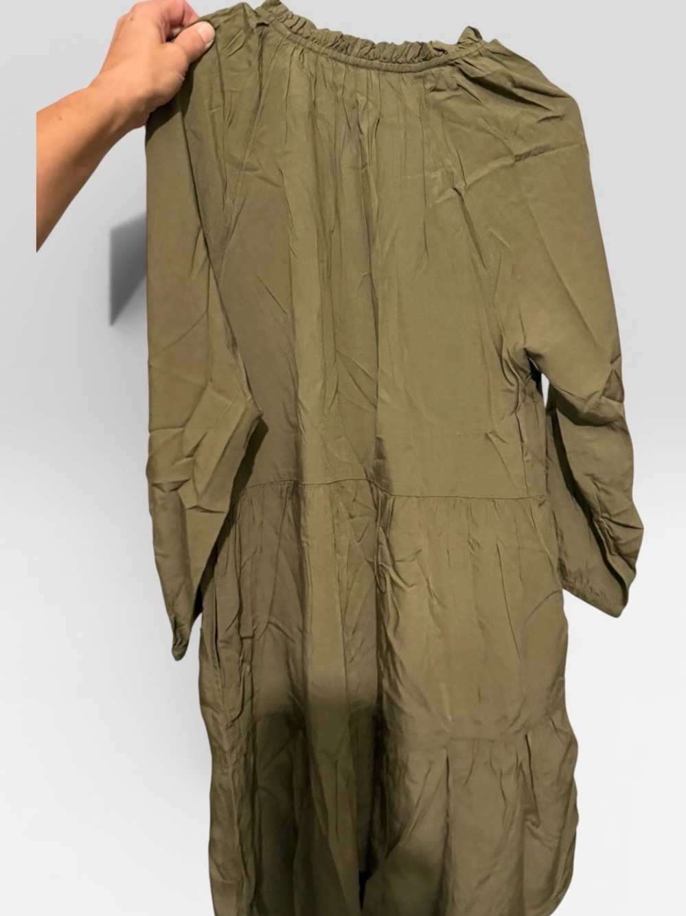 Tiered Midi Dress in Light Olive Green - Picture 3 of 4